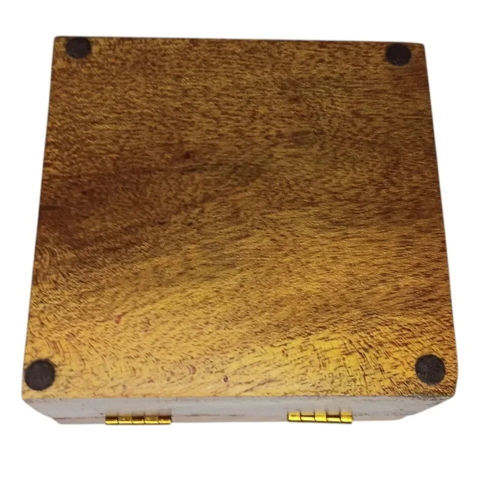 Wood Hinged Box Square With Round Interior Cutout Felt Lined 5.75